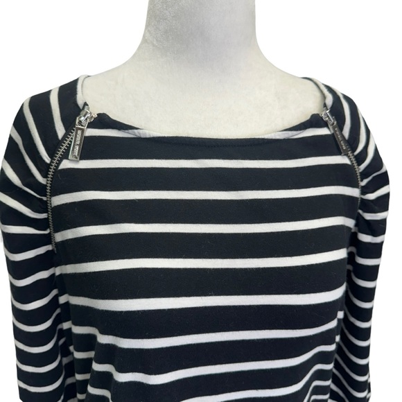 Michael Kors Black/White Stripe Boat Neck 3/4 Sleeve T-Shirt Size L - Picture 3 of 10